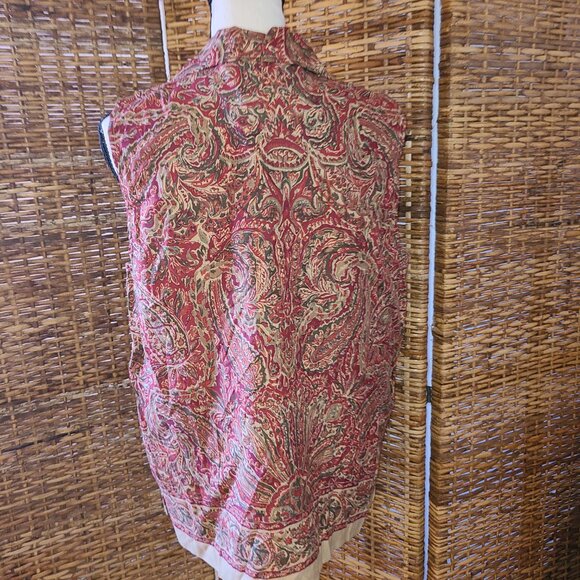VTG Jones New York Sleeveless Blouse Paisley Silk Linen Blend SZ 12 Wood Buttons - Picture 5 of 7